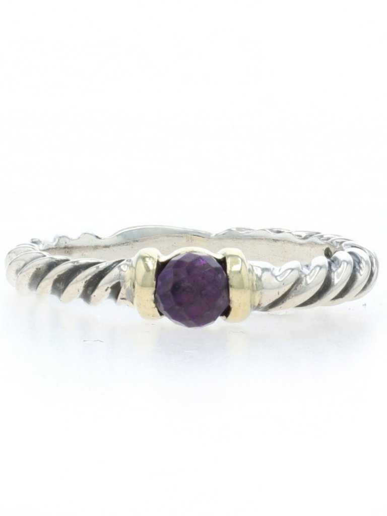 David Yurman Amethyst Cable Band Sterling 925 Yellow Gold 14k Solitaire Ring Sz6